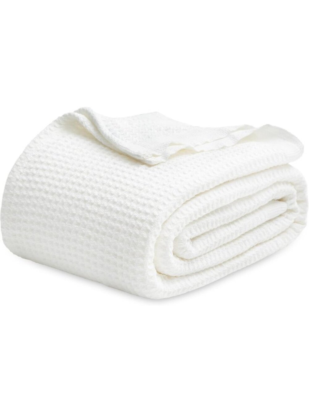 Cozy King Size 100% Cotton Waffle Weave Blanket, Soft White Throw, 104"x90